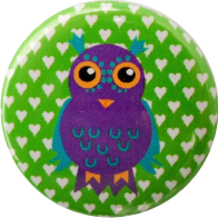 Owl badge violet with hearts